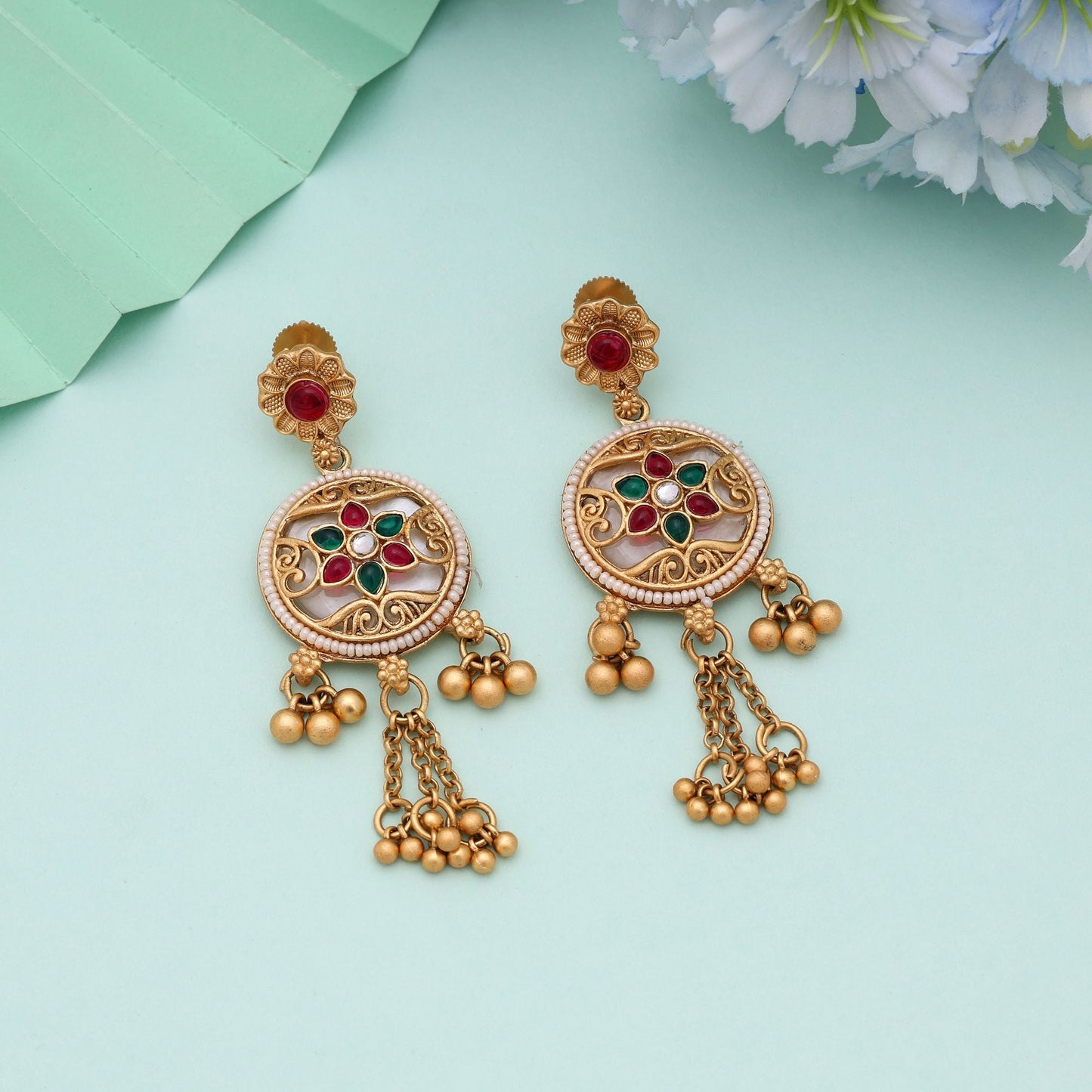 Rani & Green Color Elegante Festliche Kollektion Mattgoldene Ohrringe