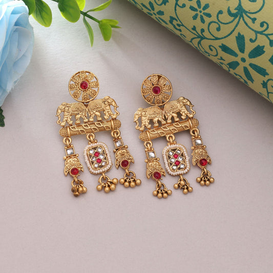 Rani Color Classic Party Wear Matte Gold Earrings Design