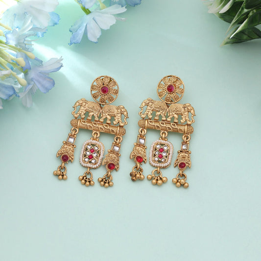 Rani Color Classic Party Wear Matte Gold Earrings Design