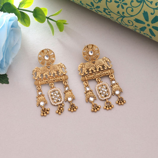 White Color Minimal Elegant Matte Gold Earrings For Women