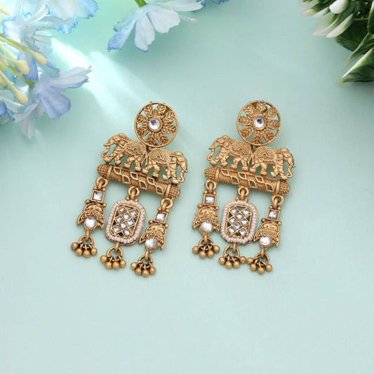 White Color Minimal Elegant Matte Gold Earrings For Women