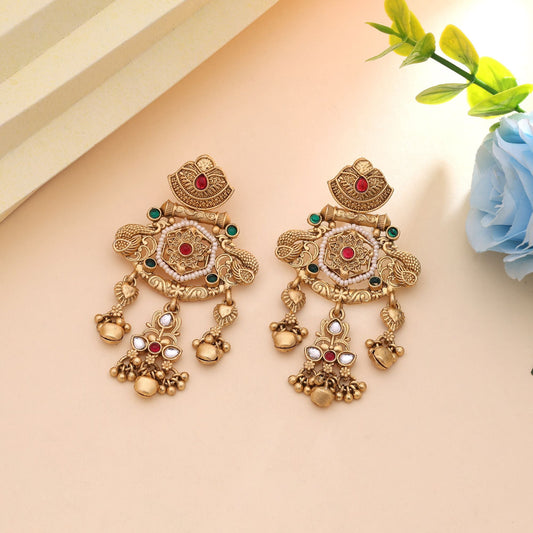 Rani & Green Color Festive Special Matte Gold Earrings