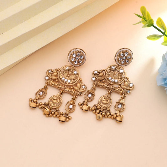 White Color Royal Bridal Matte Gold Earrings Design