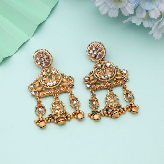 White Color Royal Bridal Matte Gold Earrings Design