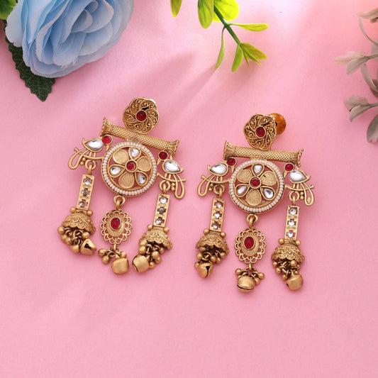 Rani Color Traditional Festive Matte Gold Earrings