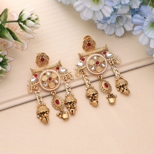 Rani Color Traditional Festive Matte Gold Earrings