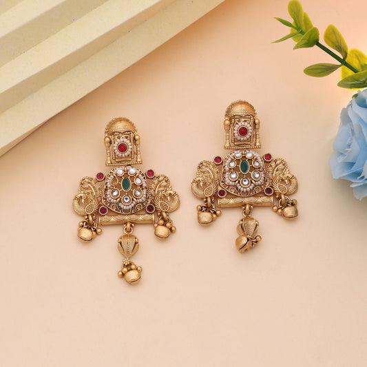 Rani & Green Color Wedding Special Matte Gold Earrings