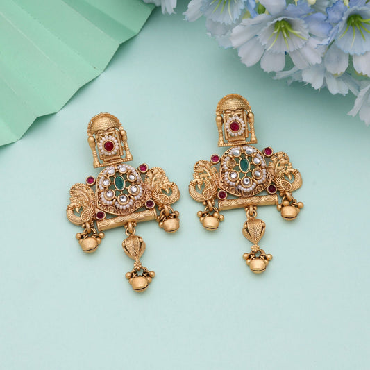Rani & Green Color Wedding Special Matte Gold Earrings