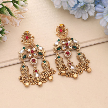 Rani & Green Color Festive Designer Matte Gold Earrings
