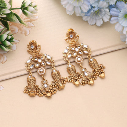 White Color Elegant Heritage Matte Gold Earrings