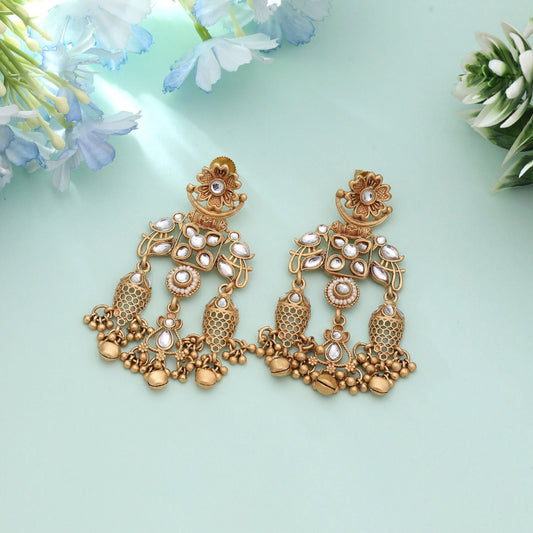 White Color Elegant Heritage Matte Gold Earrings