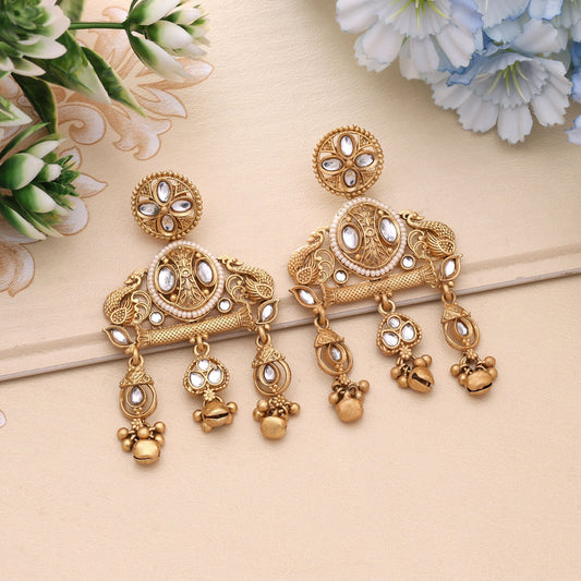 White Color Classic Traditional Matte Gold Earrings