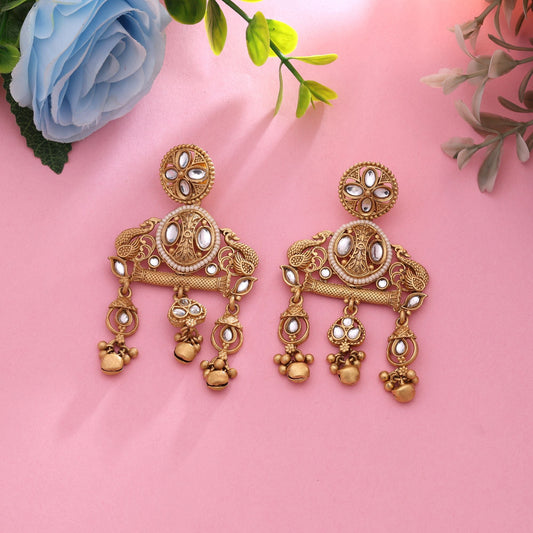 White Color Classic Traditional Matte Gold Earrings