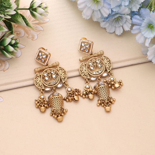 White Color Bridal Collection Matte Gold Earrings