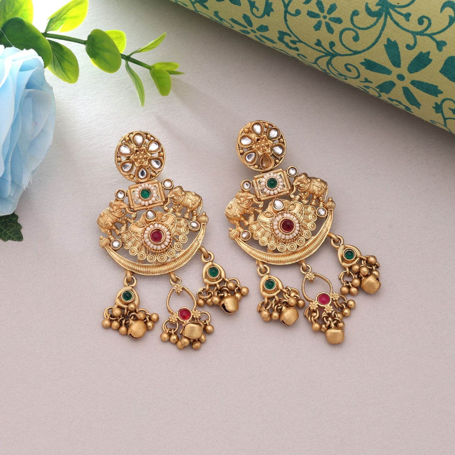 Rani & Green Color Designer Party Wear Matte Gold Earrings