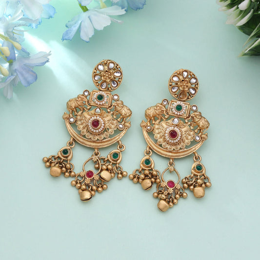 Rani & Green Color Designer Party Wear Matte Gold Earrings