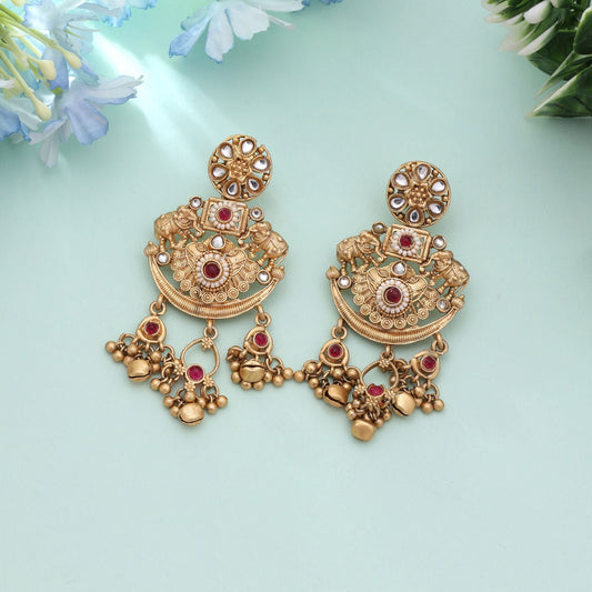 Rani Color Traditional Royal Matte Gold Earrings
