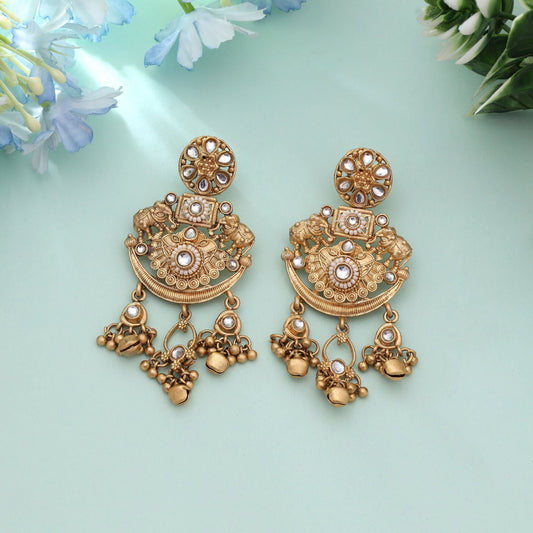 White Color Wedding Special Matte Gold Earrings