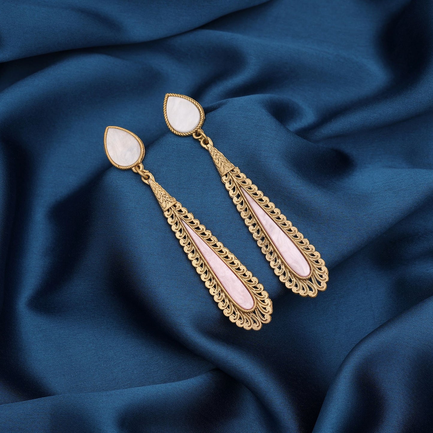 Stylish Light Pink Color Matte Gold Earrings For Elegant Festive Traditional Wear Fashion