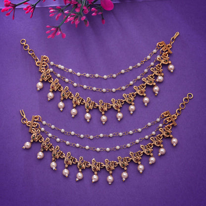Rani & Green Color Matte Gold Earrings Chain with Royal Heritage Styling
