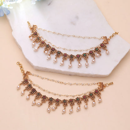 Rani & Green Color Matte Gold Earrings Chain with Classic Traditional Beauty