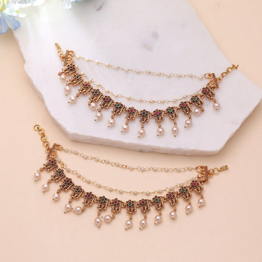 Rani & Green Color Matte Gold Earrings Chain with Classic Traditional Beauty
