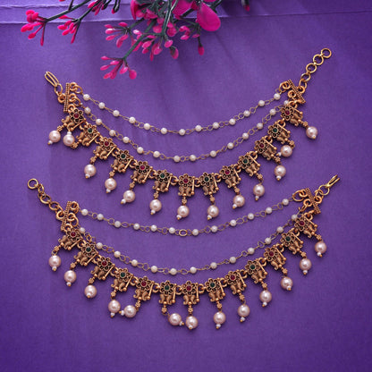 Rani & Green Color Matte Gold Earrings Chain with Classic Traditional Beauty