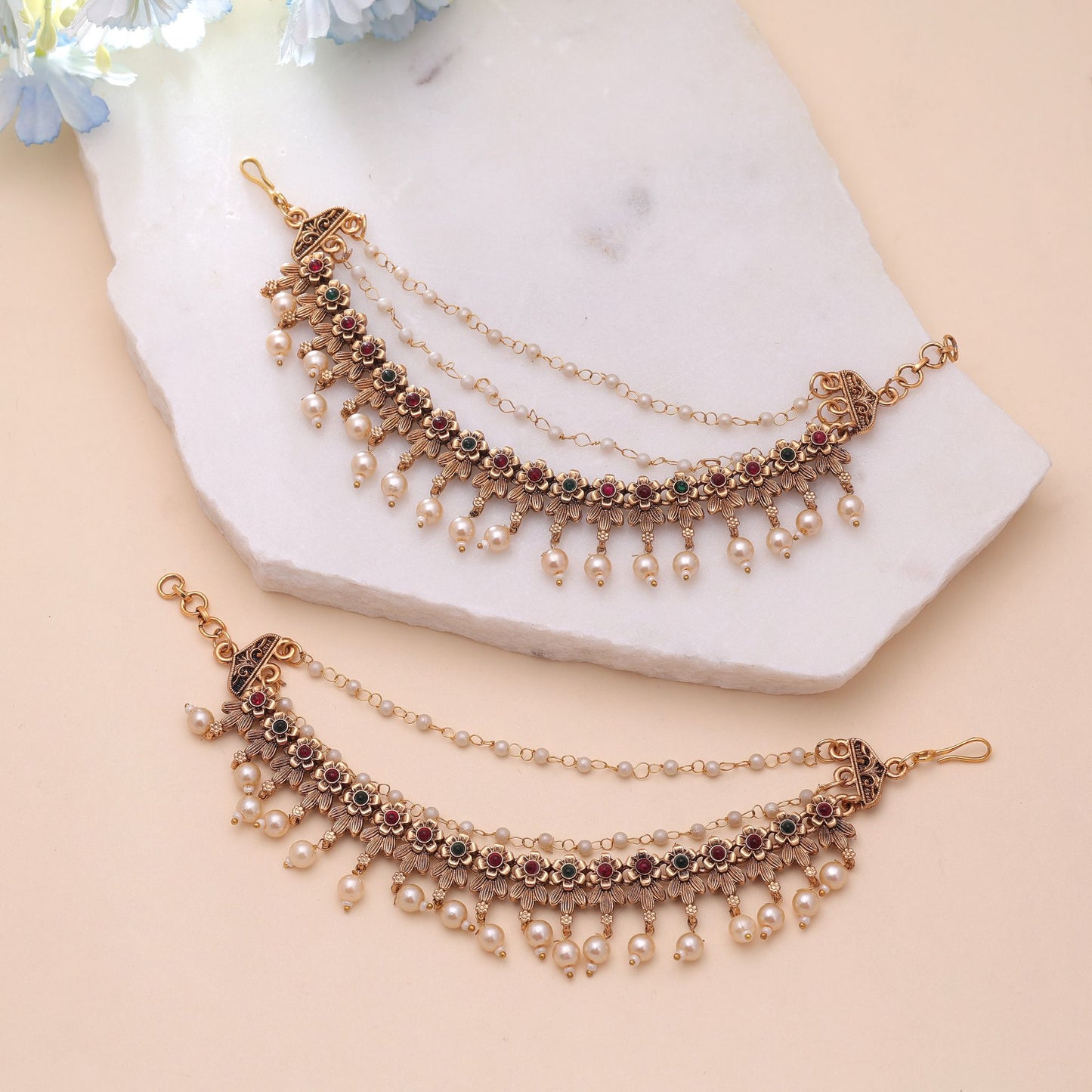 Rani & Green Color Matte Gold Earrings Chain with Premium Cultural Elegance
