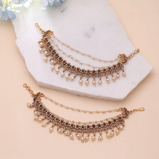Rani & Green Color Matte Gold Earrings Chain with Premium Cultural Elegance