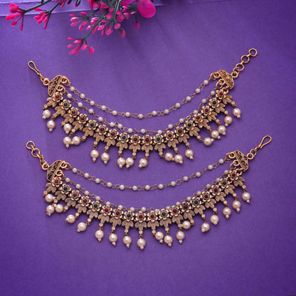 Rani & Green Color Matte Gold Earrings Chain with Premium Cultural Elegance
