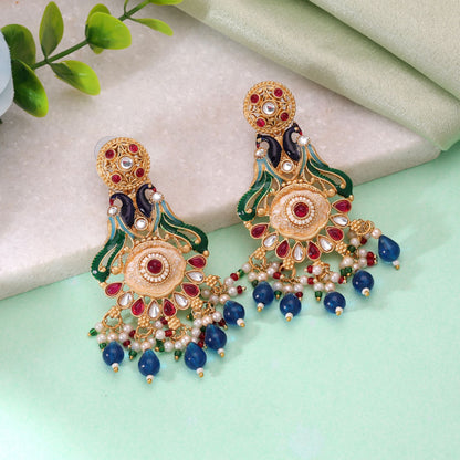 Multi Color Matte Gold Earrings with Elegant Traditional Designer Ethnic Jewelry Finish