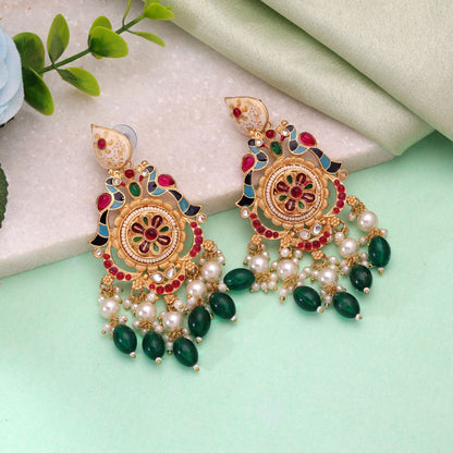 Multi Color Matte Gold Earrings Featuring Beautiful Handmade Festive Fashion Style