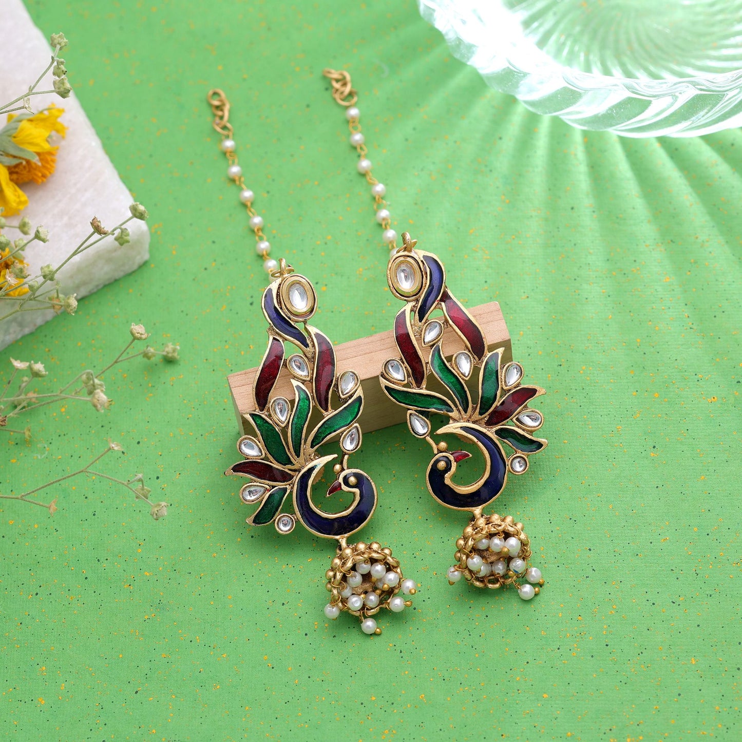Multi Color Matte Gold Earrings with Premium Artistic Ethnic Jewelry Design Appeal