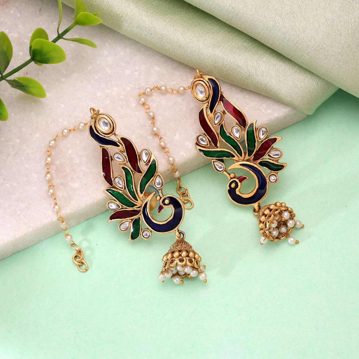 Multi Color Matte Gold Earrings with Premium Artistic Ethnic Jewelry Design Appeal