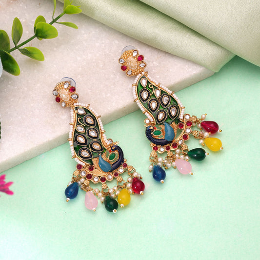 Multi Color Matte Gold Earrings with Graceful Ethnic Fashion Jewelry Collection