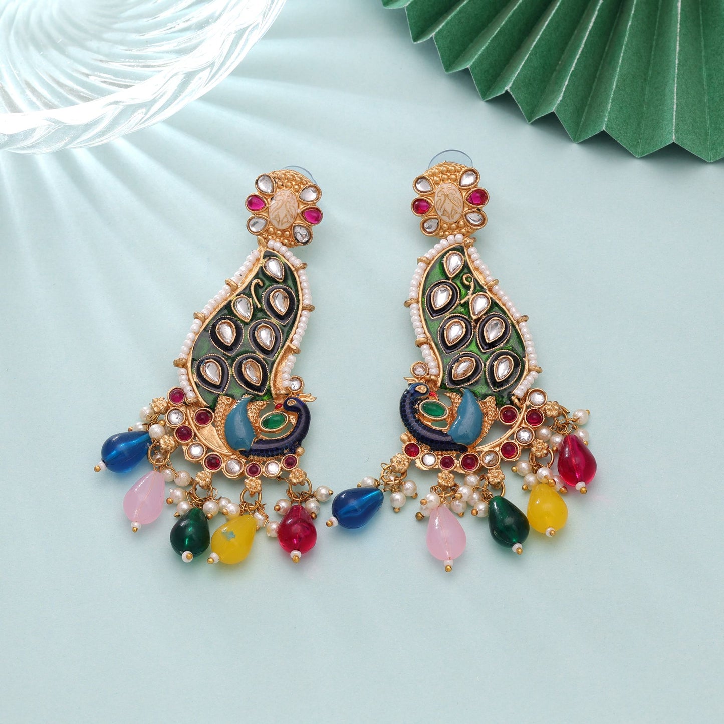 Multi Color Matte Gold Earrings with Graceful Ethnic Fashion Jewelry Collection