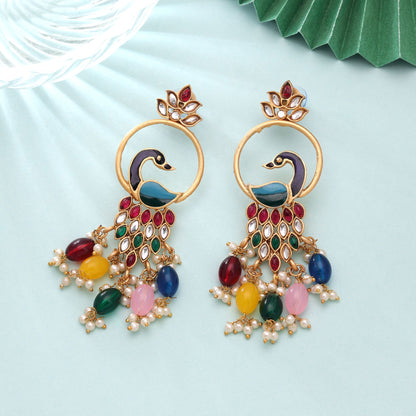 Multi Color Matte Gold Earrings Featuring Royal Designer Handmade Craftsmanship Style