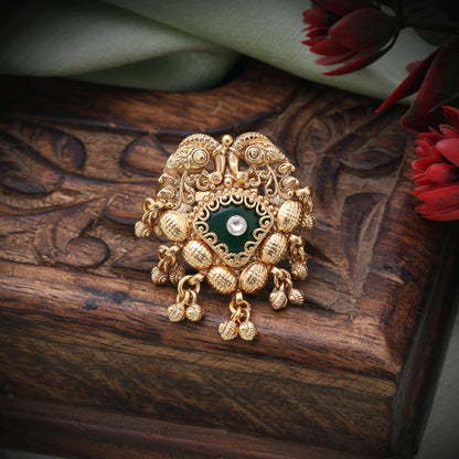 Green Color Matte Gold Rings Inspired By Traditional Craftsmanship For Graceful Everyday Wear