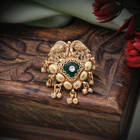 Green Color Matte Gold Rings Inspired By Traditional Craftsmanship For Graceful Everyday Wear