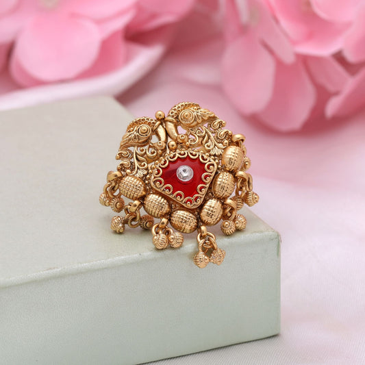 Red Color Matte Gold Rings Crafted To Add Bold Charm To Ethnic And Party Outfits
