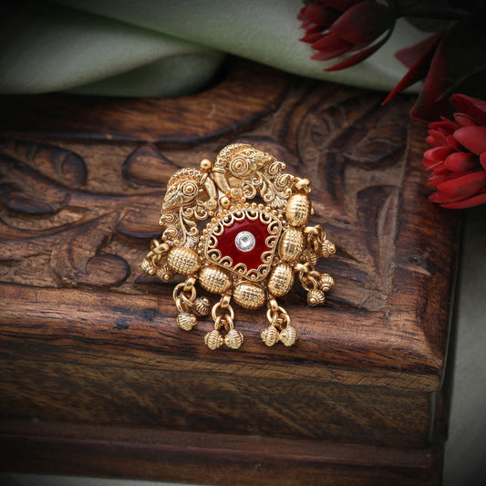 Red Color Matte Gold Rings Crafted To Add Bold Charm To Ethnic And Party Outfits