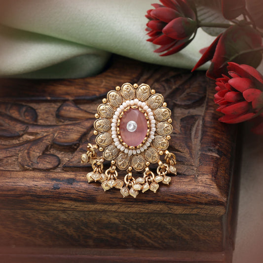 Pink Color Matte Gold Rings Showcasing Delicate Patterns Perfect For Traditional Jewellery Lovers