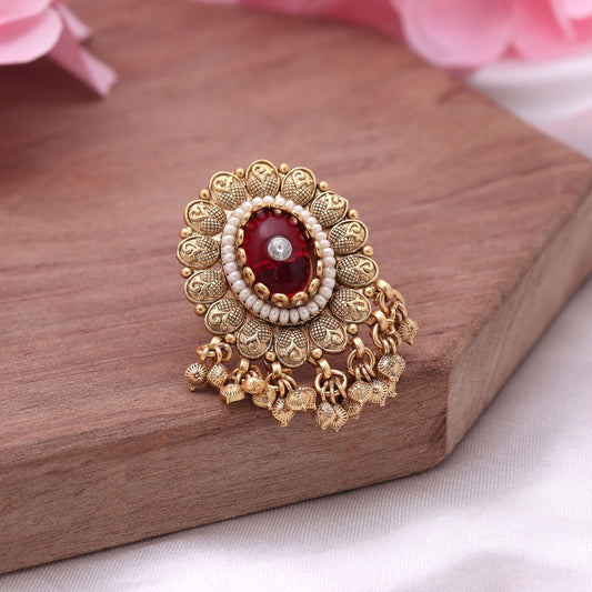 Red Color Matte Gold Rings Designed For Weddings Festivals And Cultural Celebrations