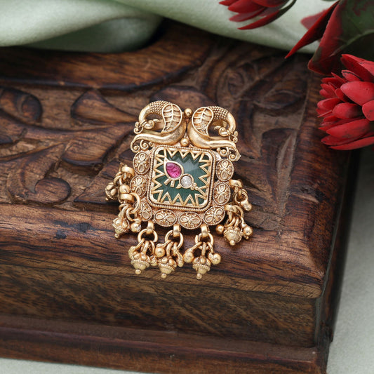 Pista Green Color Matte Gold Rings Inspired By Nature Tones And Timeless Jewellery Design