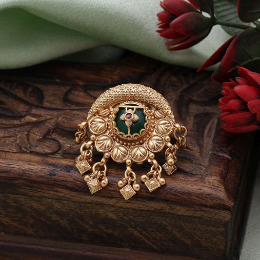 Green Color Matte Gold Rings Reflecting Heritage Artistry And Premium Handcrafted Detailing