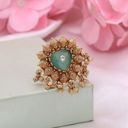 Pista Green Color Matte Gold Rings Perfect For Elegant Styling And Special Celebrations