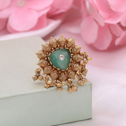 Pista Green Color Matte Gold Rings Perfect For Elegant Styling And Special Celebrations