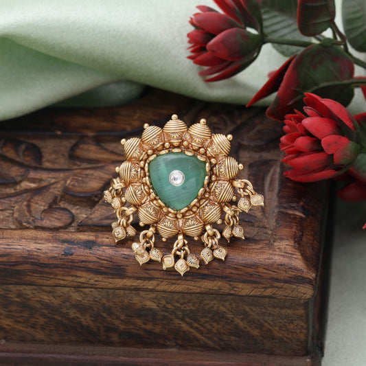 Pista Green Color Matte Gold Rings Perfect For Elegant Styling And Special Celebrations