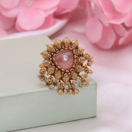 Pink Color Matte Gold Rings Highlighting Soft Tones And Intricate Matte Gold Craftsmanship