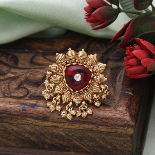Red Color Matte Gold Rings Inspired By Classic Indian Jewellery With Modern Matte Touch